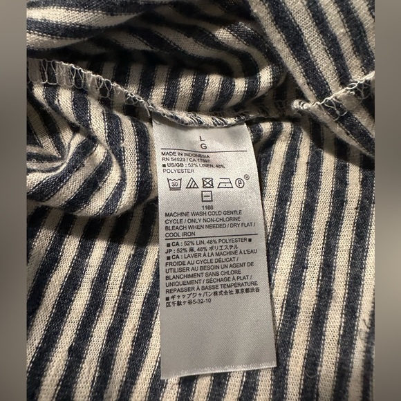 Banana Republic Henley T Shirt Men Slub Linen Blend Navy striped  SS NWOT - Picture 6 of 6